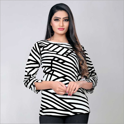 Ladies Casual Top - Cotton Blend, Sizes S-XXL | Black Printed Design for Effortless Style and Comfort