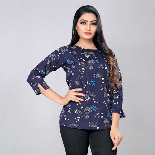 Ladies Crepe Top - Printed Design in Blue | Features Skirt Style: Other, Closure: Other, Product Type: Others