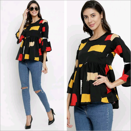Ladies Fancy Top - Cotton Blend, Size S-XXL, Black, Half Inch Length | Printed Design, Comfortable Fit, Elegant Style