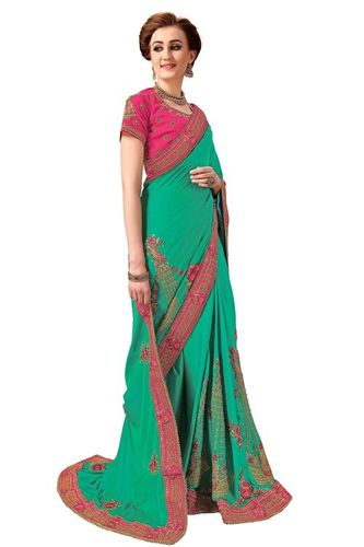 Green Kalamkari Embroidery Design Silk Saree