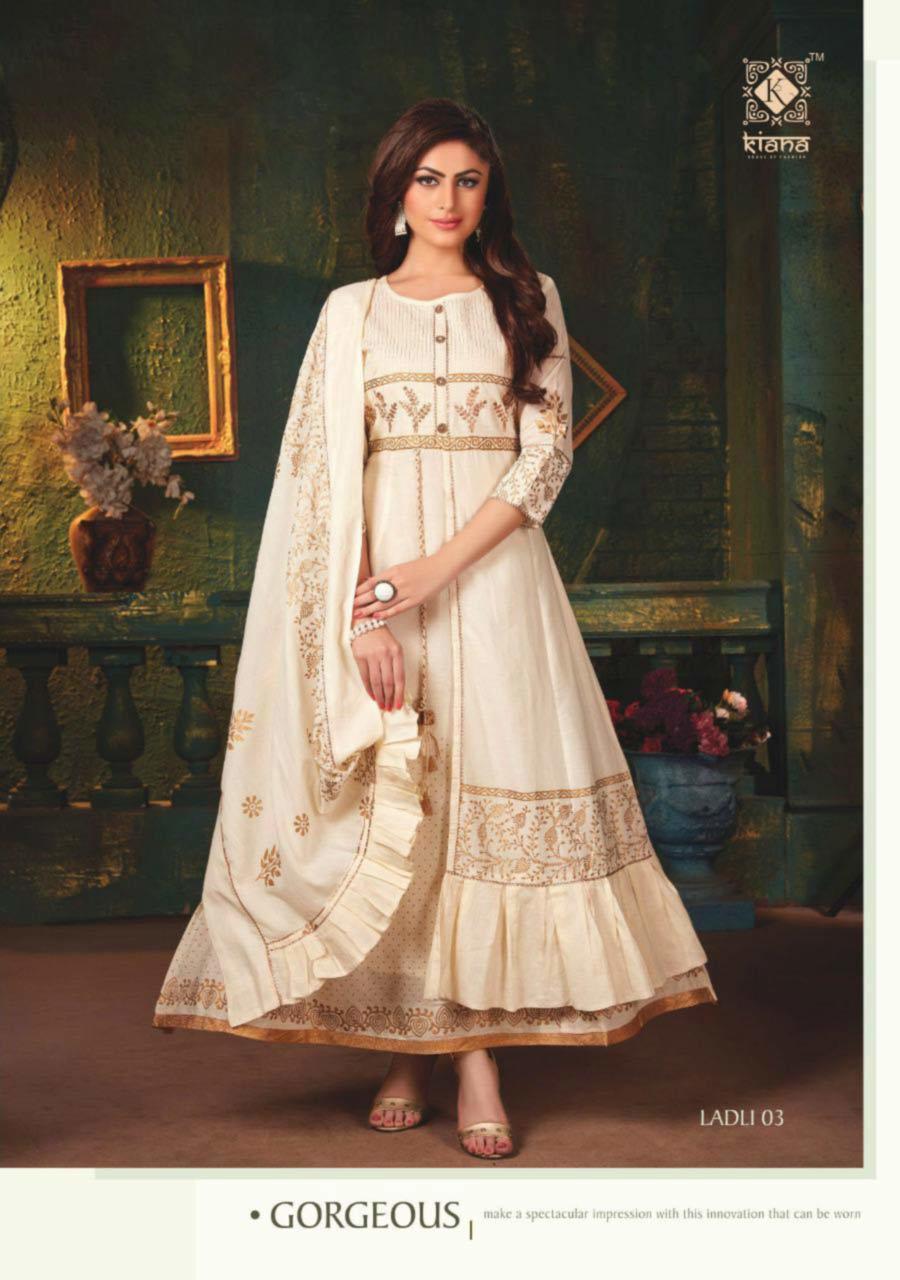 Dry Cleaning Cotton Mull Floor Length Long Kurti ( With Handwork / Peetawork And Gold Foil Print) With Dupatta Gold Print