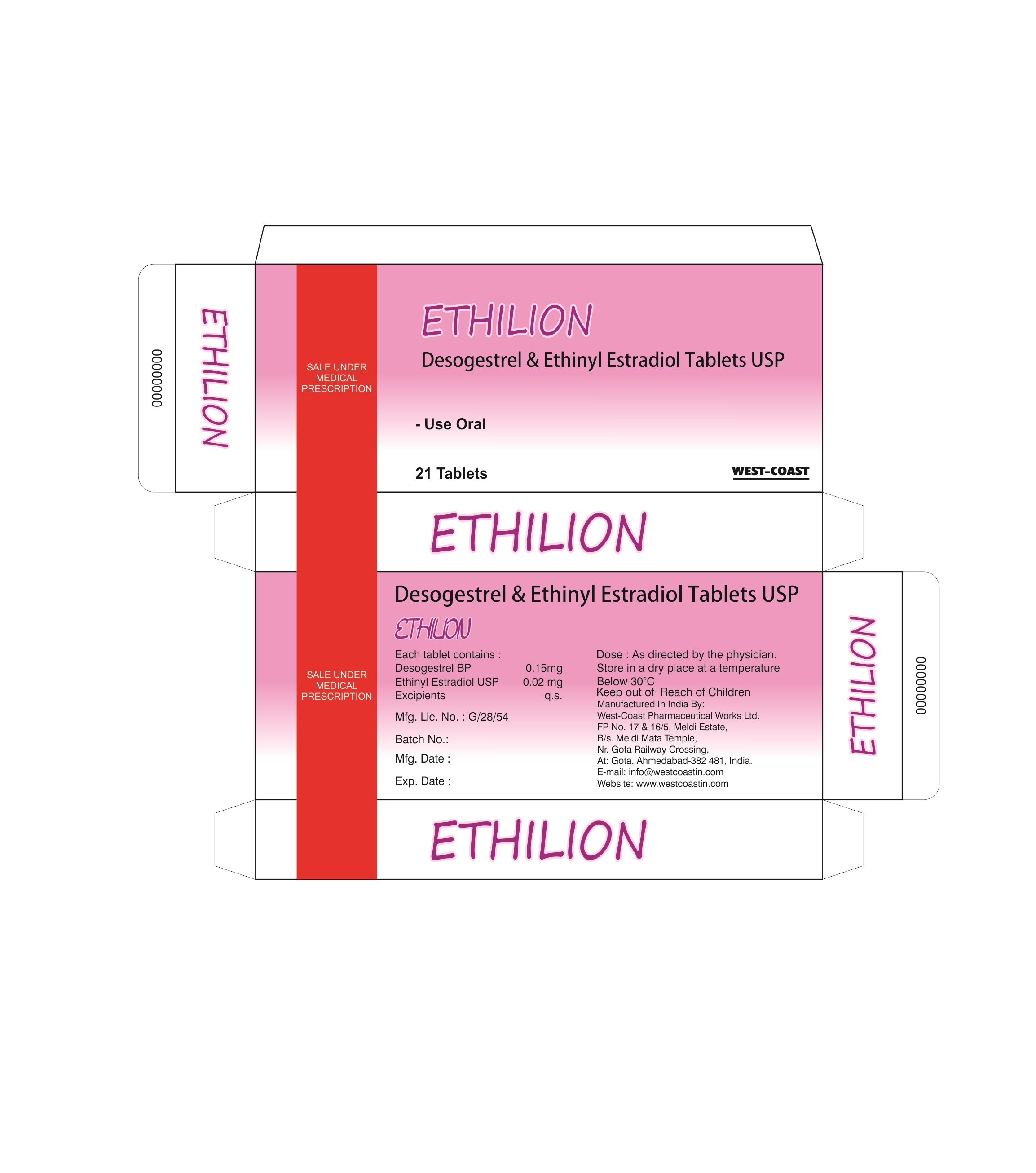 Desogestrel & Ethinyl Estradiol Tablets Usp Cas No: -