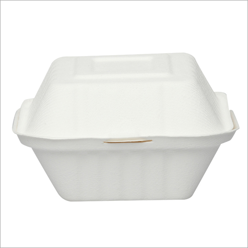 450 Ml Bagasse Hamburger Clamshell Box - Bagasse Material, 450 Ml Size, White Color | High-quality Eco-friendly Food Packaging Solution