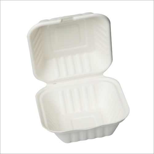 450 Ml Bagasse Hamburger Clamshell Box - Bagasse Material, 450 Ml Size, White Color | High-quality Eco-friendly Food Packaging Solution