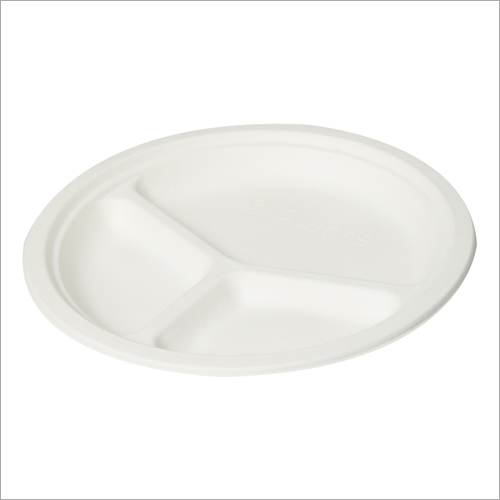 10 Inch 3 Compartment Bagasse Plate - Round Shape