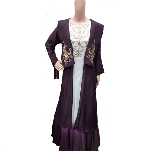Indian Ladies Floor Length Dress With Long Jacket