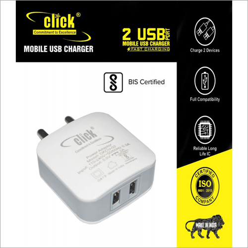 5v 2a Usb Charger With Double Usb Port - Premium Conducting Material, 1 Metre Cable Length, Ideal For Mobile Charging, 1 Year Warranty