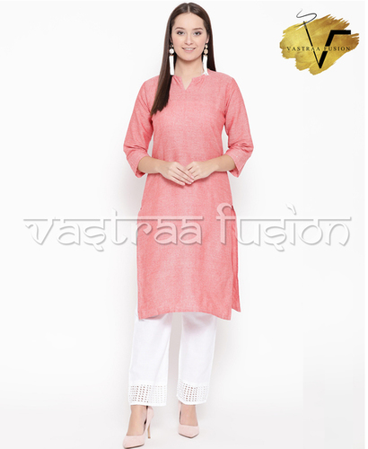 सॉलिड कलर साउथ कॉटन कुर्ती में सभी खादी लुक
