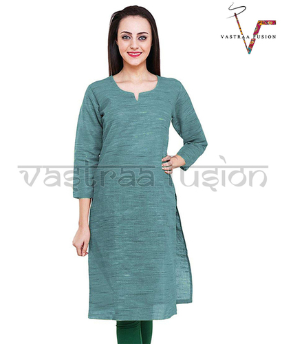 सॉलिड कलर साउथ कॉटन कुर्ती में सभी खादी लुक