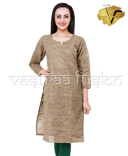 सॉलिड कलर साउथ कॉटन कुर्ती में सभी खादी लुक