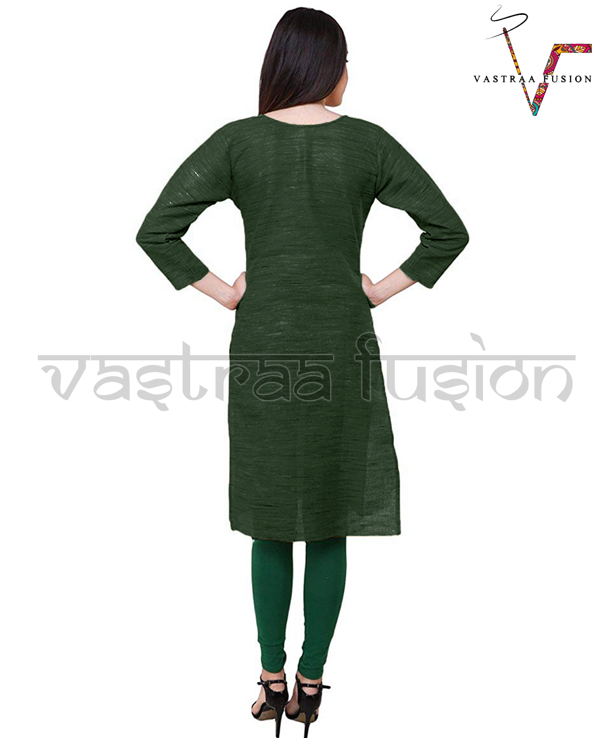 Khadi Look In Solid Colour South Cotton Kurti - Cotton Blend, 42 Inch Length, Available In 25 Colors, Regular Fit, 3/4 Sleeve | Anti-uv, Breathable, Quick Dry, No Fade, Plus Size, Waterproof, Casual & Festive Wear