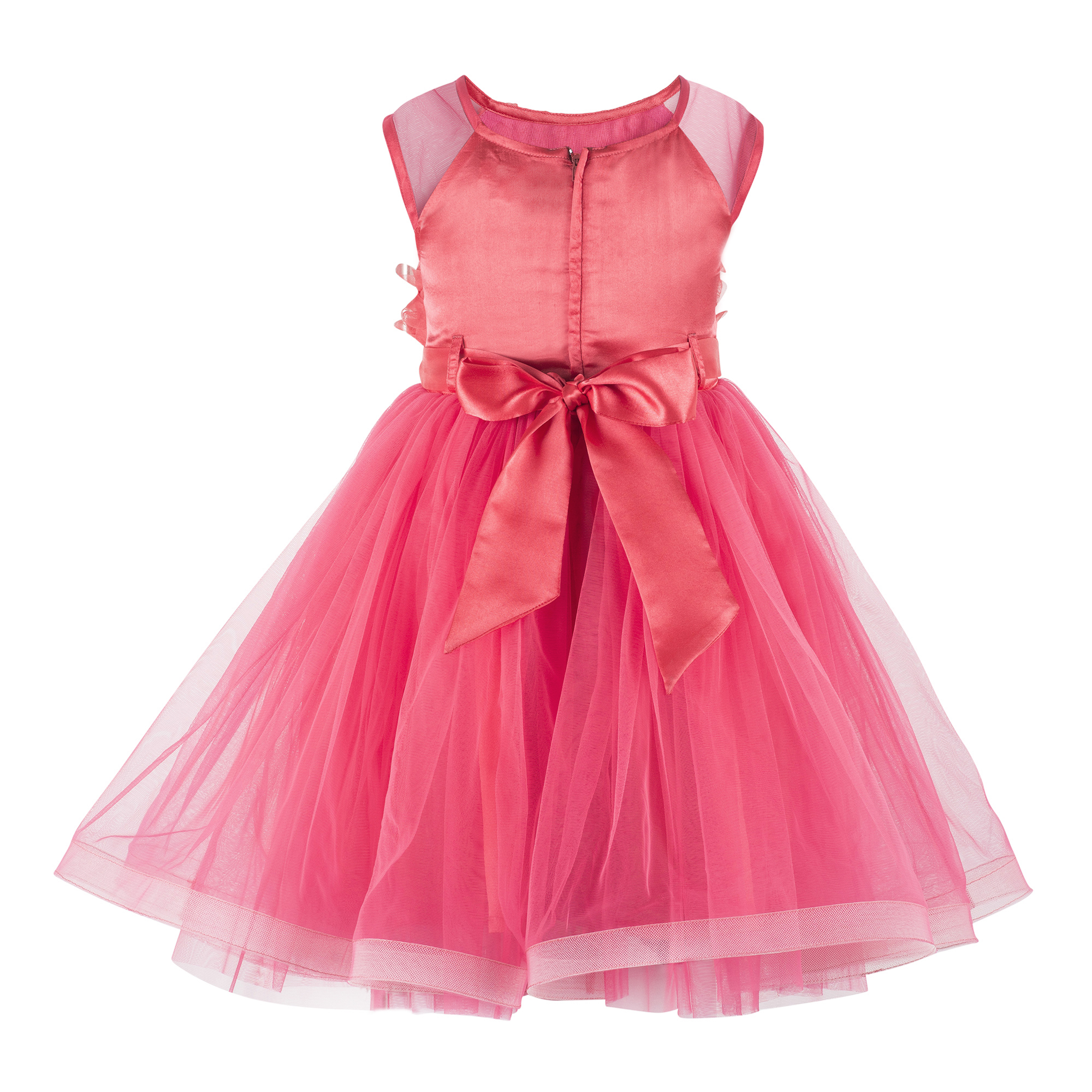 Rose Applique Coral Frock. Age Group: 2-12 Years