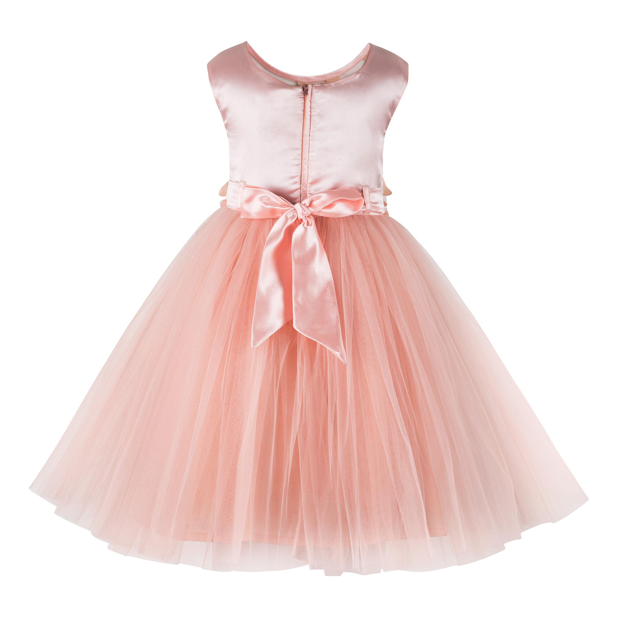 Kids Peach Butterfly Dress - Polyester Satin, Customized Sizes 2-12 Years | Sleeveless Design, Elegant Plain Satin Waistband, Comfortable Cotton Lining, Perfect For Summer Parties