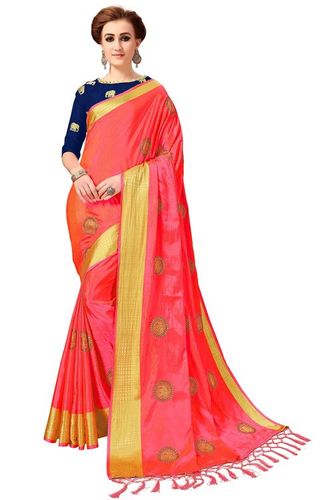 Red Animal Design Embroidered Silk Saree