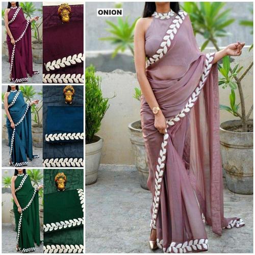 Vichtra Designer Saree - Art Silk, Multicolor, Embroidered Pattern | Floral Embroidery, Party Wear, Resham with Attached Blouse
