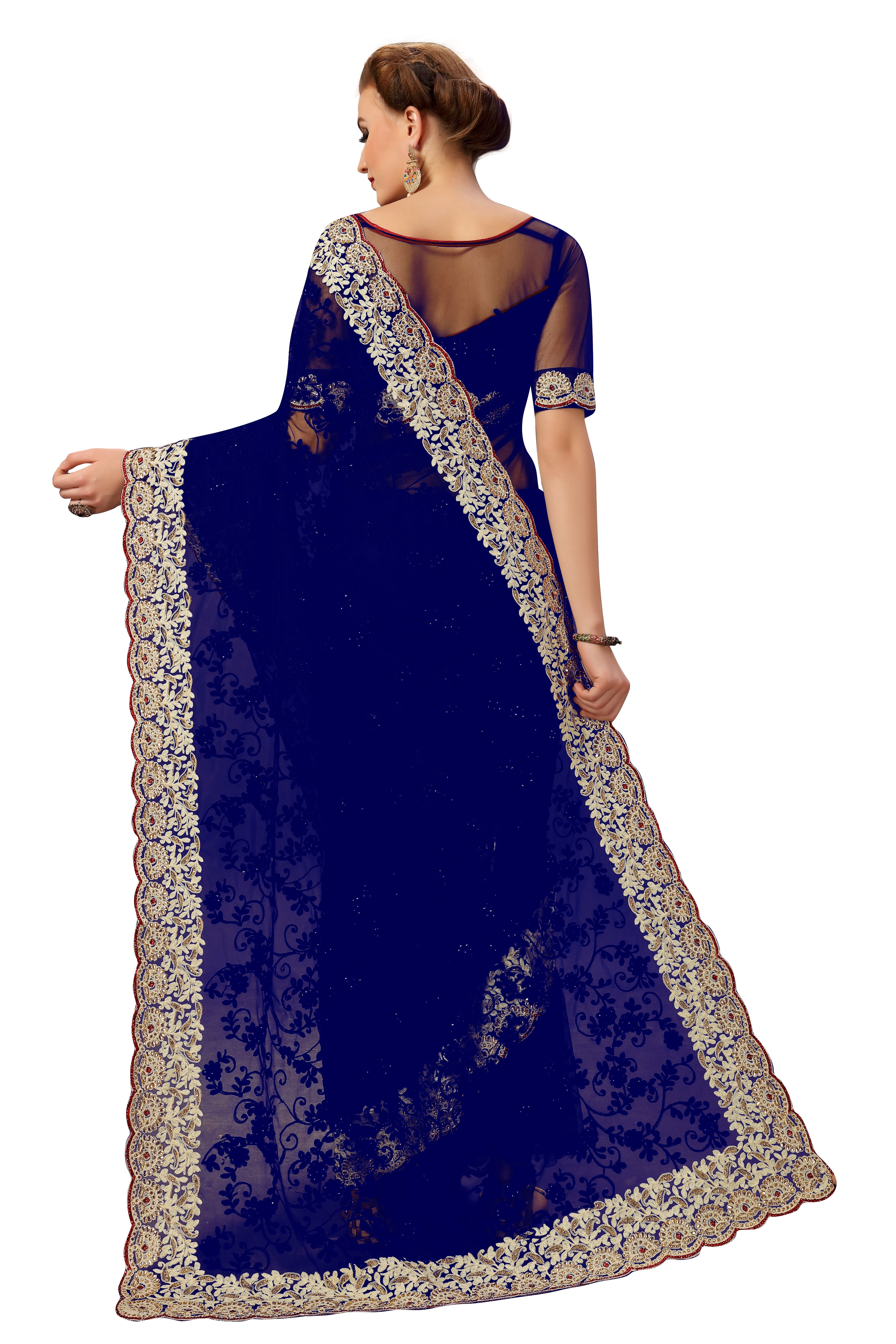 Blue Bollywood Embroidered Net Saree
