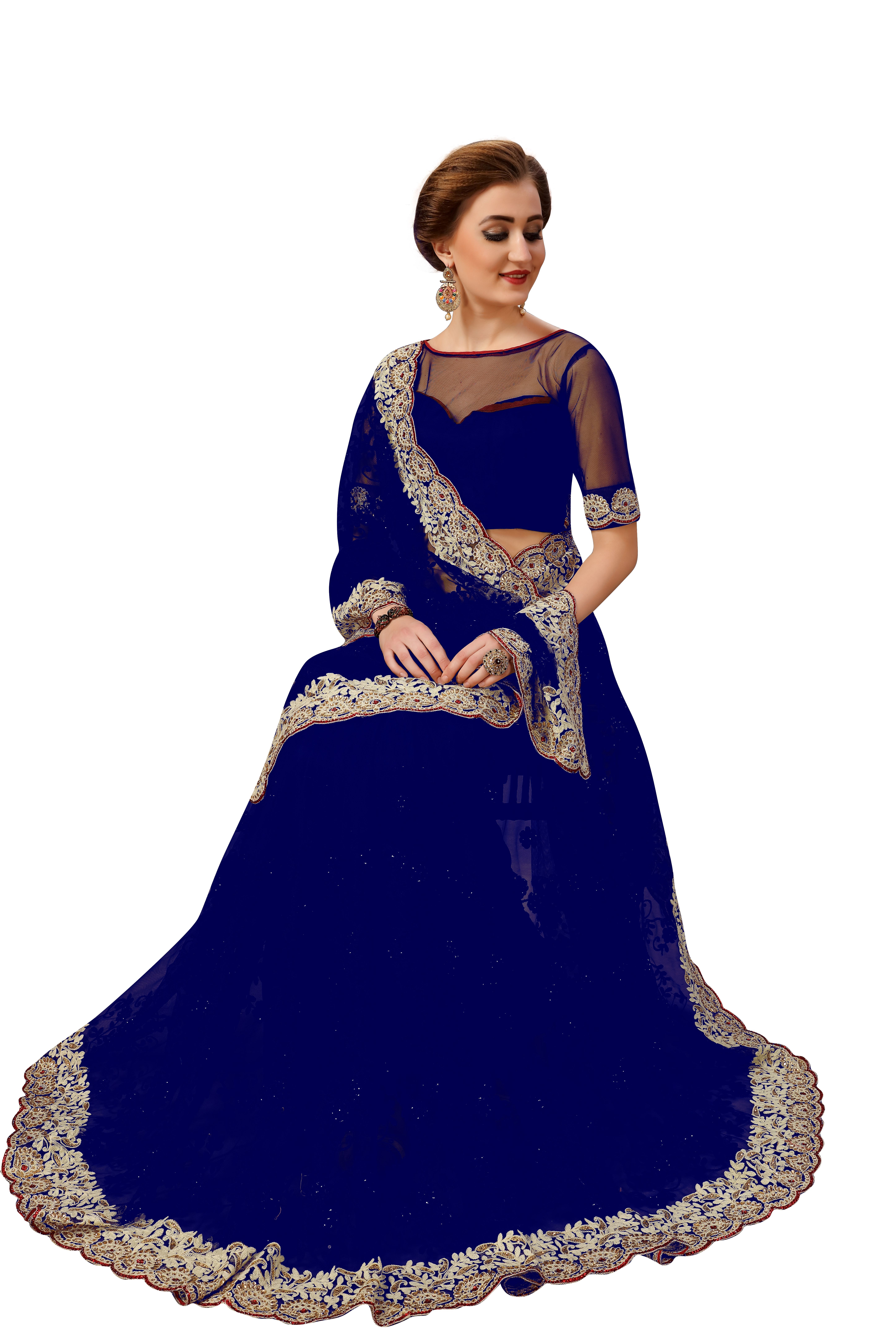 Blue Bollywood Embroidered Net Saree