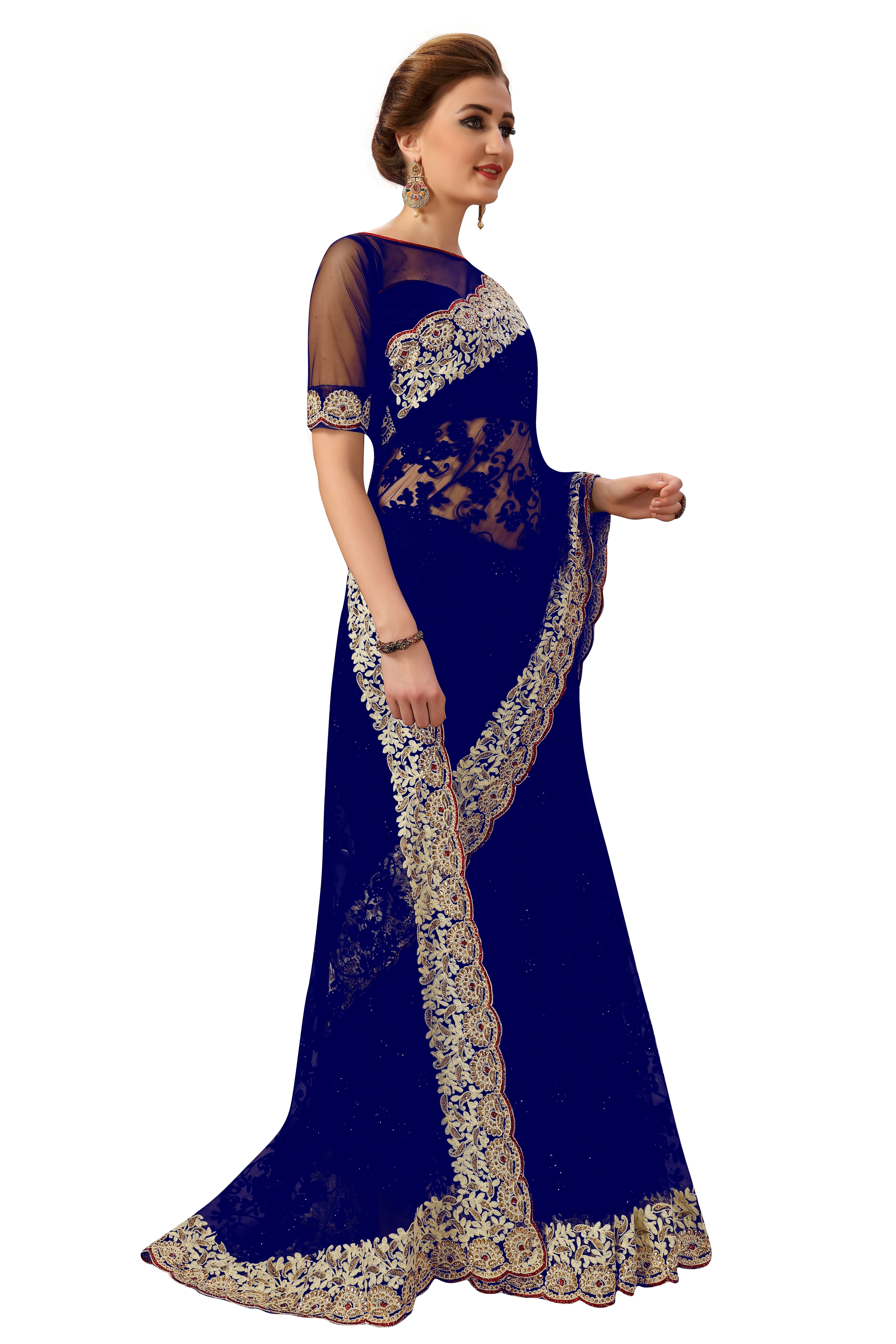 Blue Bollywood Embroidered Net Saree