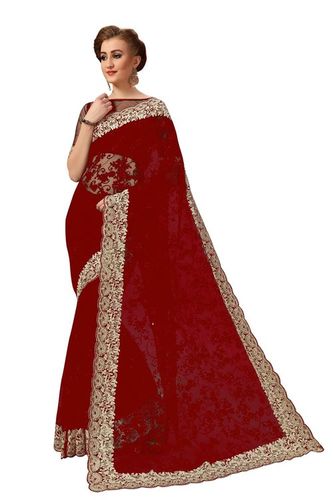 Red Bollywood Embroidered Net Saree