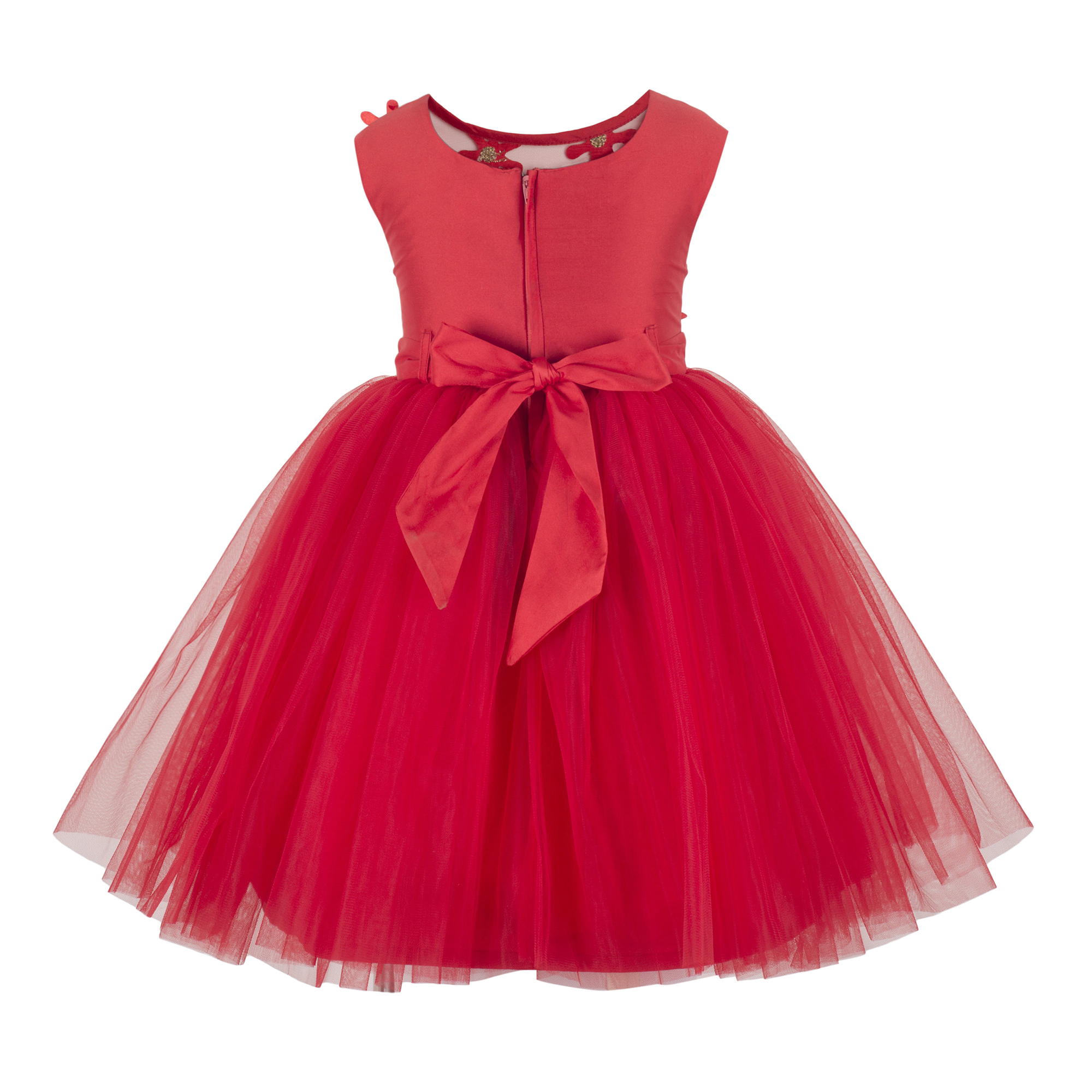 Applique Red Knee Length Party Frock Age Group: 2-12 Years