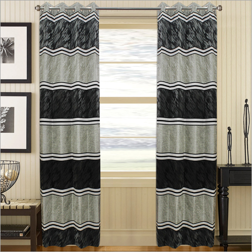 Printed Curtain Fabric - Polyester, 95x108 Inches | Modern Black Striped Design, Machine Washable