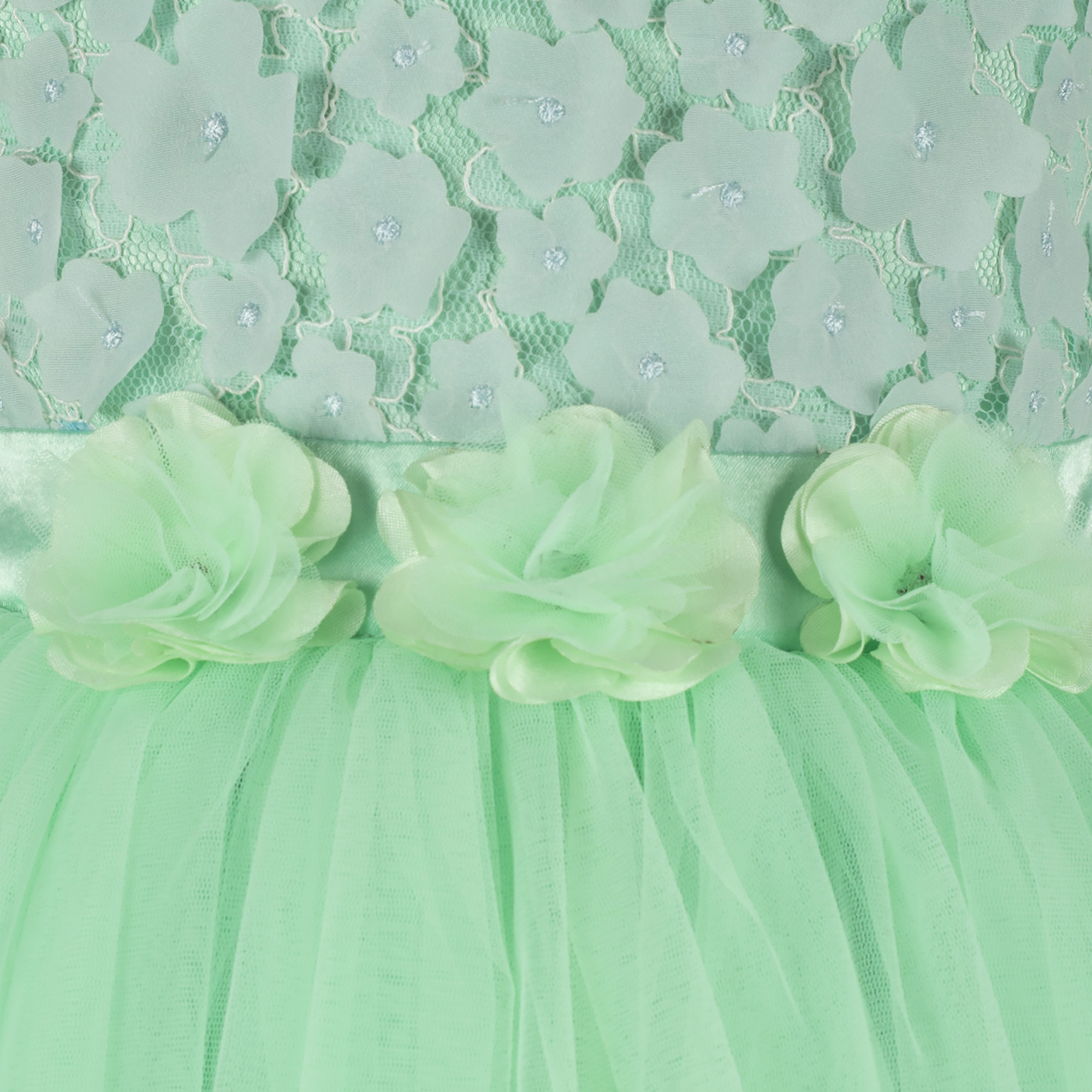 Flower Applique Green Frock. Age Group: 2-12 Years