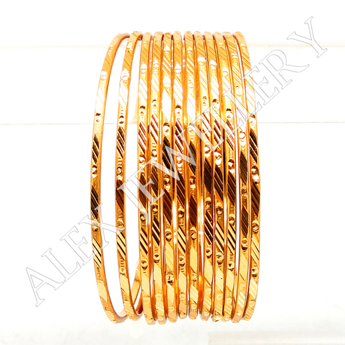 Gold Plated Bangle - Brass, Sizes 2.4/2.6/2.8, Golden Color, Round Pattern | Stylish Design for Gifts, Weddings, Parties