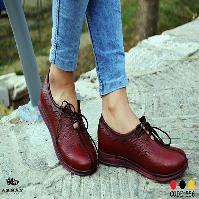 Black-honey-crimson Casual Genuine Leather Flat Lady Shoes