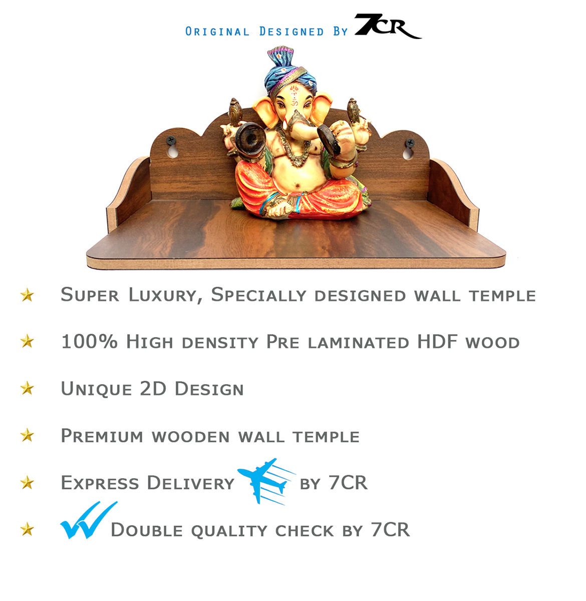 Wooden Temple - 12cm Height X 27cm Width | Teakwood Crafted, Easy To Clean, Lightweight, Rust Proof, Moisture Resistant