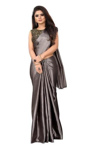 Pavitra Satin Saree With Attached Jaguard Blouse - Satin Fabric, Solid Pattern, Multi Color | Perfect for Daily Wear in All Seasons