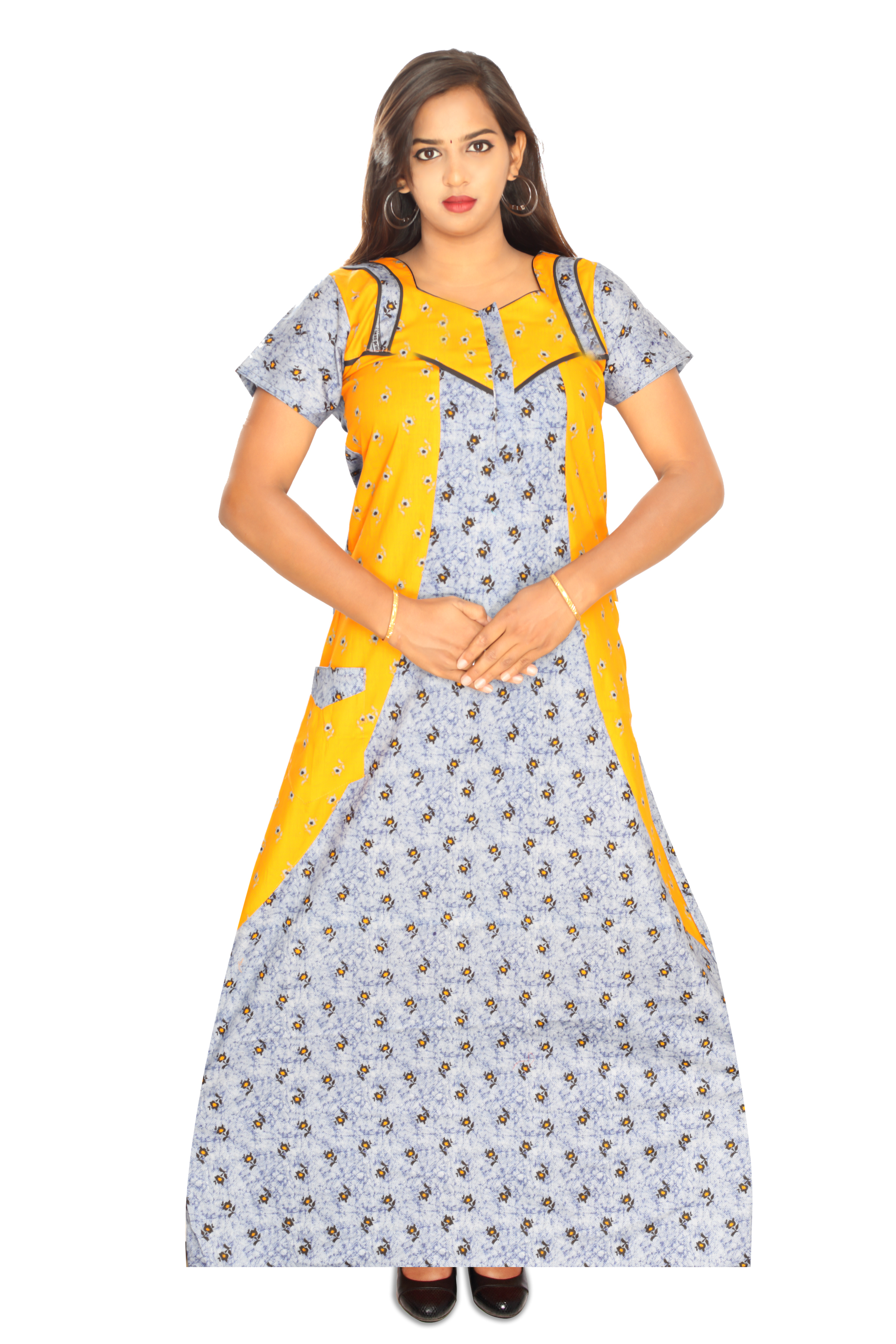 Cotton Nighty - Cotton, Available In Sizes S, M, L, Xl, Xxl, Multicolor | Features Breathable, Washable, Printed, Embroidered, Short Sleeves