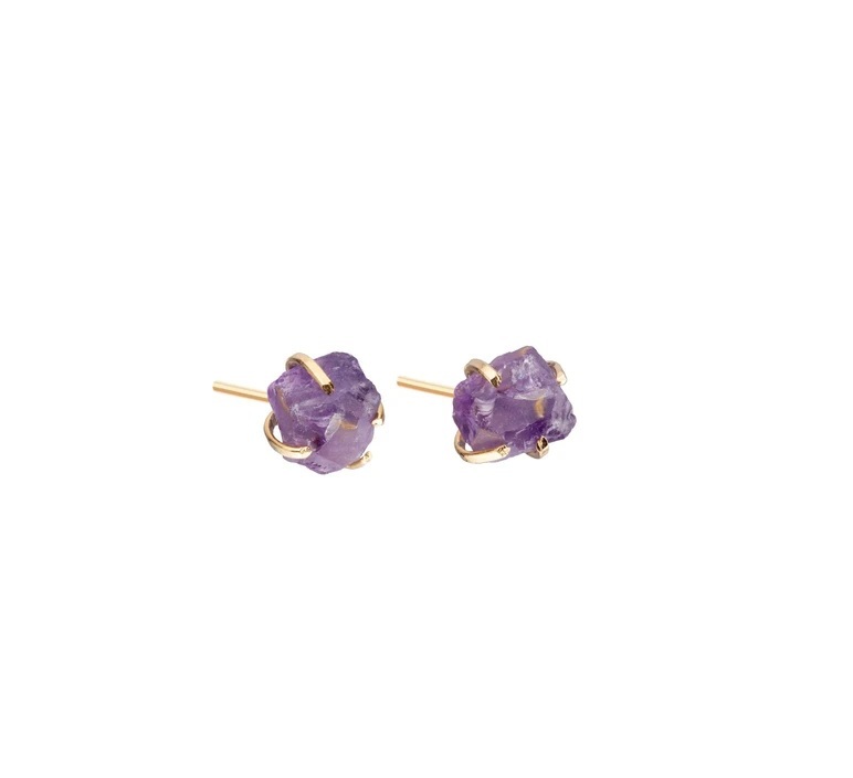 Tiny Raw Birthstone Prong Set Stud Earrings Size: 5-6mm