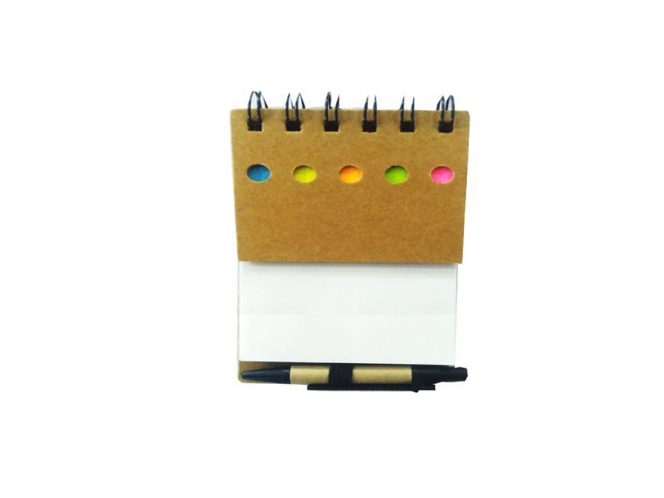 Eco-friendly Notepad - Mini 6"x4" Natural Brown Paper With Stick Ons, Red Plastic Pen Included