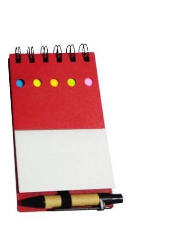 Eco-friendly Notepad - Mini 6"x4" Natural Brown Paper With Stick Ons, Red Plastic Pen Included