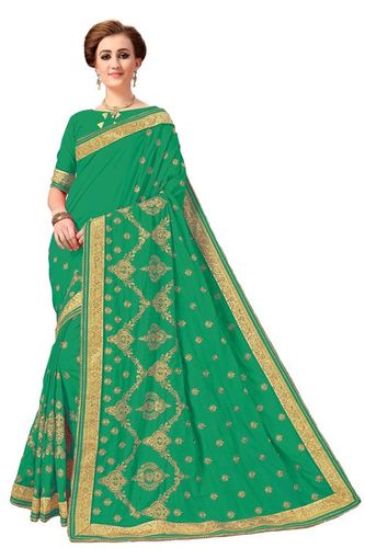 Green Heavy Embroidered Silk Saree