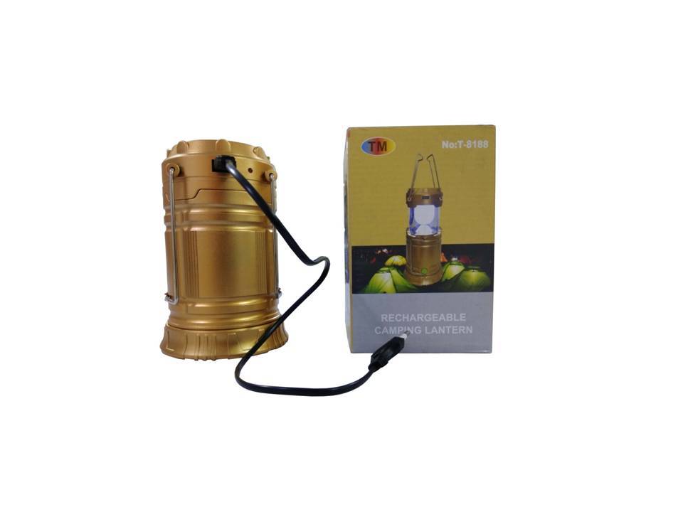 Solar Rechargeable 6 In 1 Camping Lantern - Plastic, Round Shape, Golden Brown | 1800 Mah Lithium Battery, Portable And Collapsible, Ideal For Outdoors And Emergencies