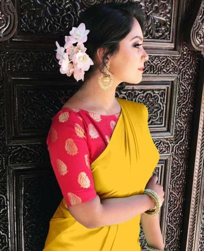 Plain Saree With Designer Blouse - Silk Fabric Rs-405 , Multi-color Design For Daily Wear, Suitable For Rainy, Spring, Summer, And Winter Seasons