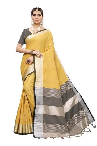 Latest Linen Saree - Linen Blend, Multicolor, Traditional Style | Features Cotton Silk Material, Plain Pattern, Weaving Type, Seasonal Use