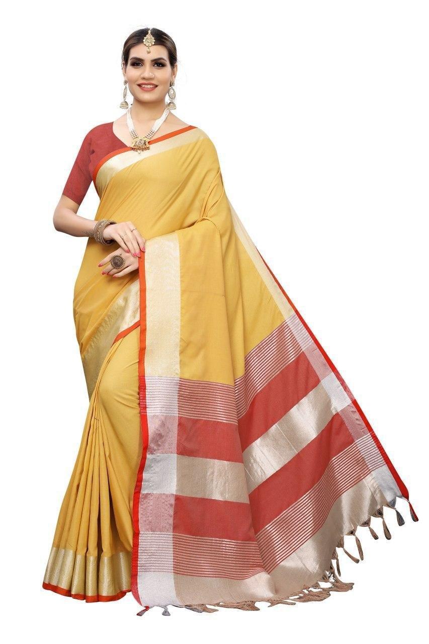 Latest Linen Saree - Linen Blend, Multicolor, Traditional Style | Features Cotton Silk Material, Plain Pattern, Weaving Type, Seasonal Use