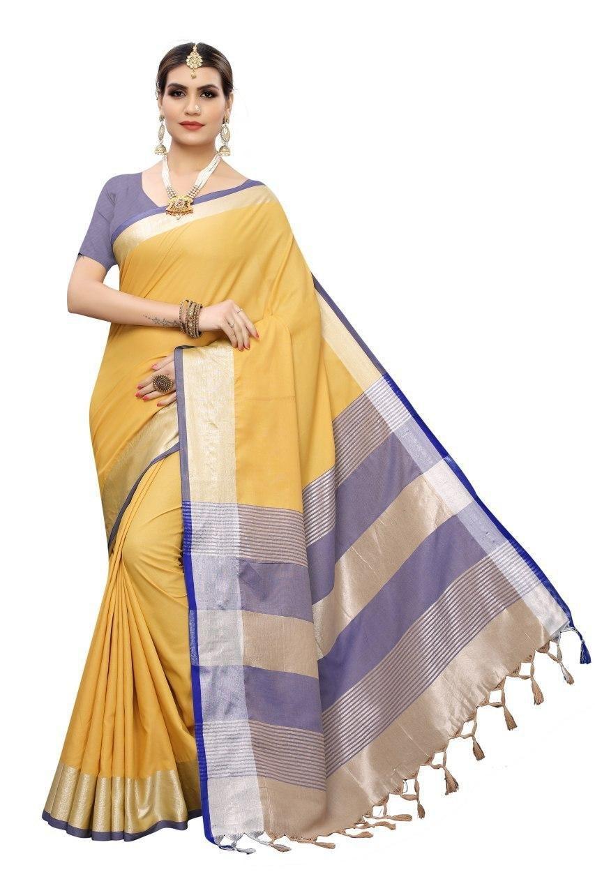 Latest Linen Saree - Linen Blend, Multicolor, Traditional Style | Features Cotton Silk Material, Plain Pattern, Weaving Type, Seasonal Use
