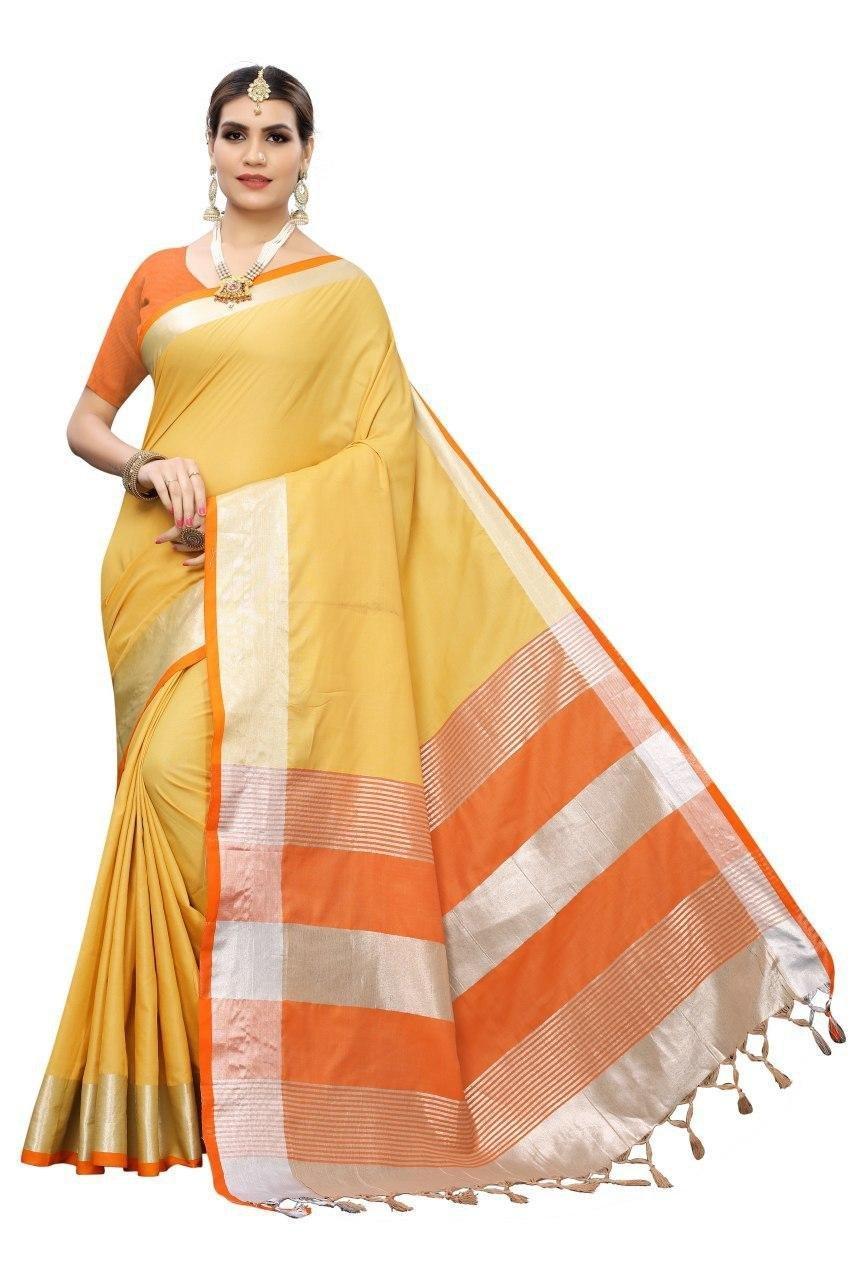 Latest Linen Saree - Linen Blend, Multicolor, Traditional Style | Features Cotton Silk Material, Plain Pattern, Weaving Type, Seasonal Use