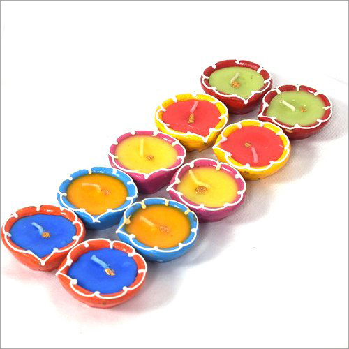 Red 10 Pieces Multicolour Terracotta Wax Painted Diya