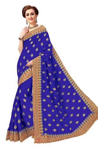 Blue Bollywood Embroidered Silk Saree