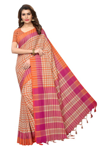 Terra Checks Cotton Saree - Cotton Silk Fabric, Multicolor Design | Daily Wear for All Seasons: Rainy, Spring, Summer, Winter