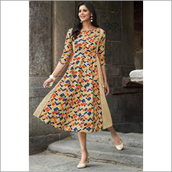 Ladies Kurti - Cotton Blend, Sizes S to XXL, Multi-Color Frock Style | 3/4 Sleeve, Printed Pattern, All Season, Quick Dry, Washable