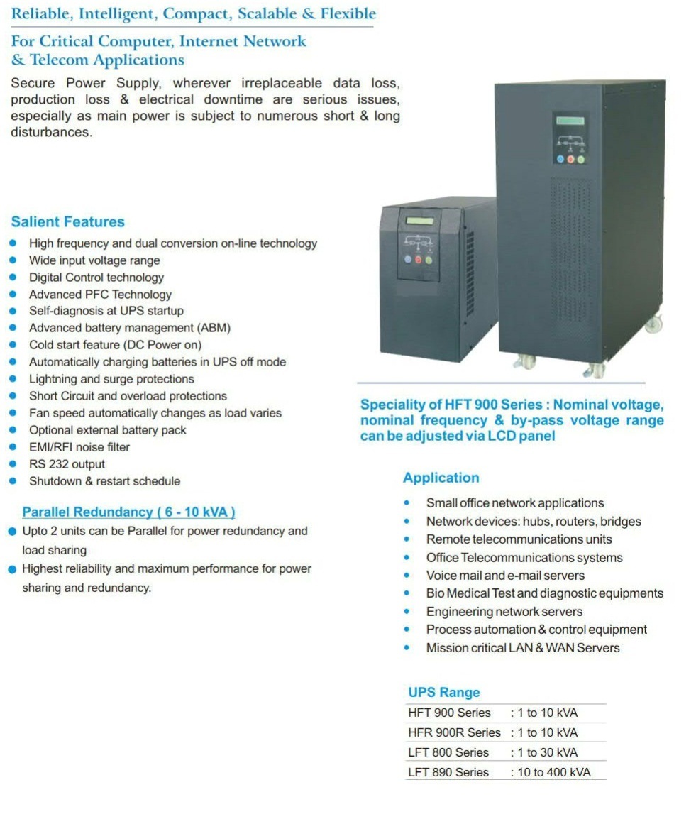 Online Ups - 190x330x470 Mm, 40 Kg | On-line Double Conversion Topology, Built-in Isolation Transformer, User-friendly Lcd Display, High Efficiency Over 85%, Advanced Digital Signal Controller, Outstanding Voltage Regulation, Intelligent Battery Management, Compact And Lightweight Design, Three Phase Output, Enhanced System Safety
