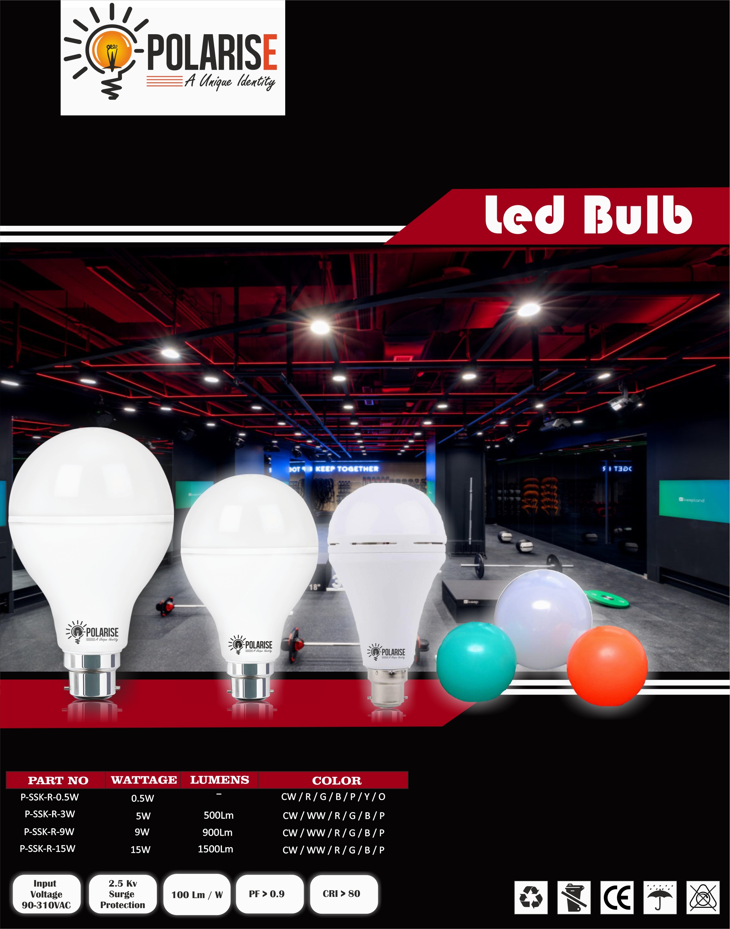 5w Led Bulb - Polycarbonate With Aluminum Insert, 57x57x107 Mm, White Color, Power Factor >0.95 | Energy Efficient, Flicker Free, High Efficiency Above 90%