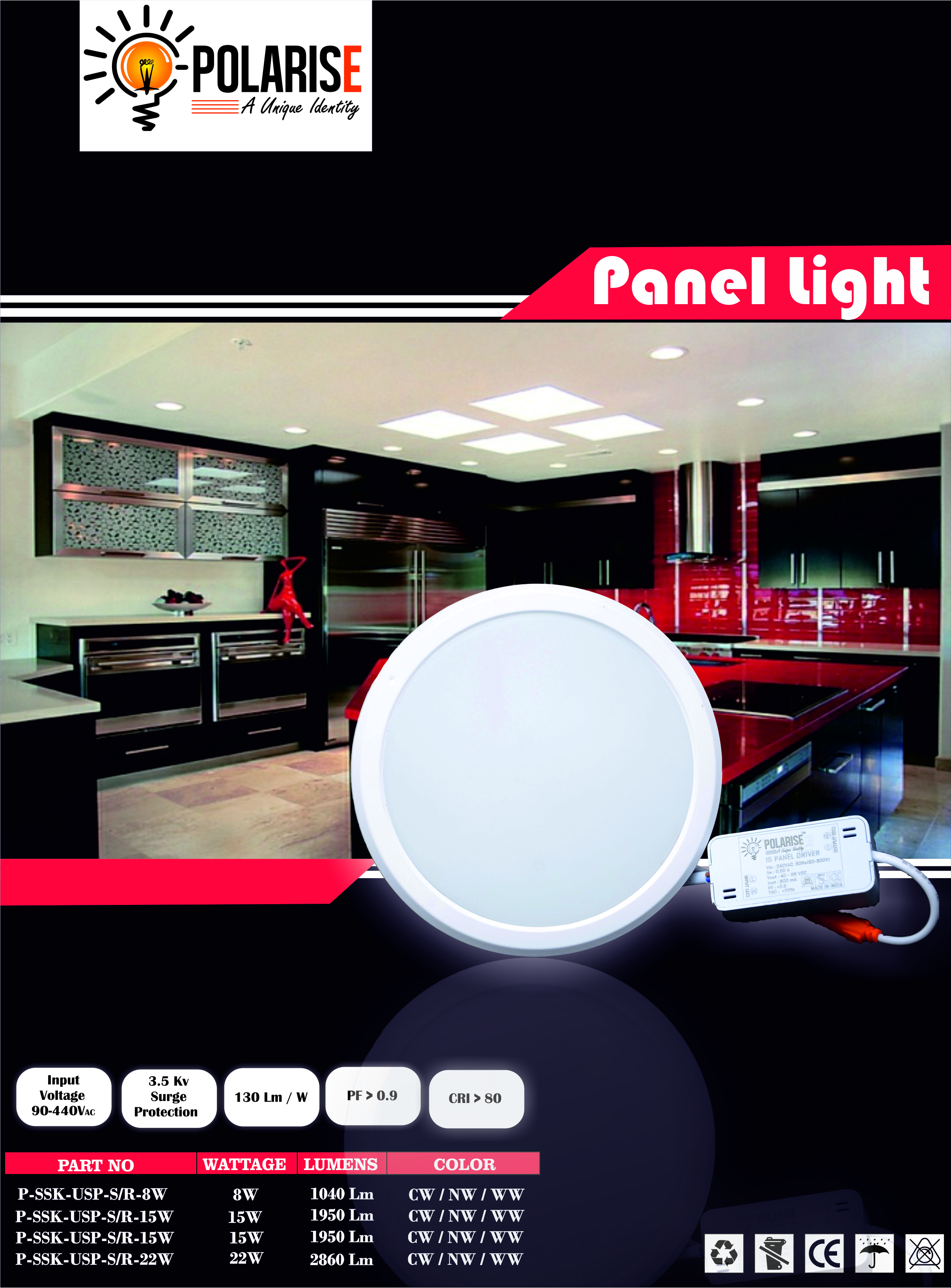 16w Square Pc Panel Light - Pc With Alloy, Outer 6.75 X 6.75 Inch, White | High Lumens 130lm/watt, >0.95 Power Factor, Flicker Free Technology