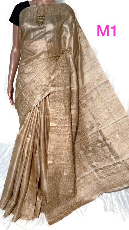 Designer Unique Gorgrous Hand Applique Work On Pure Desi Tussar (Kosa) Silk Saree, With Blouse 6. 5 Mtrs