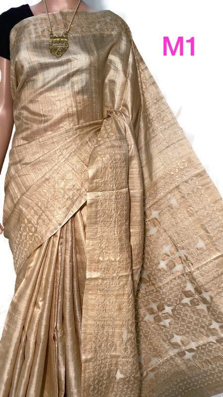 Designer Unique Gorgrous Hand Applique Work On Pure Desi Tussar (Kosa) Silk Saree, With Blouse 6. 5 Mtrs